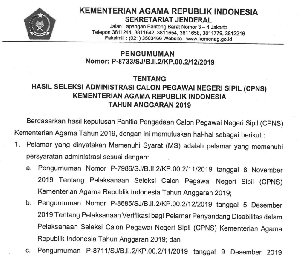 Buruan Cek, Kemenag Aceh Umumkan Hasil Seleksi Administrasi CPNS 2019